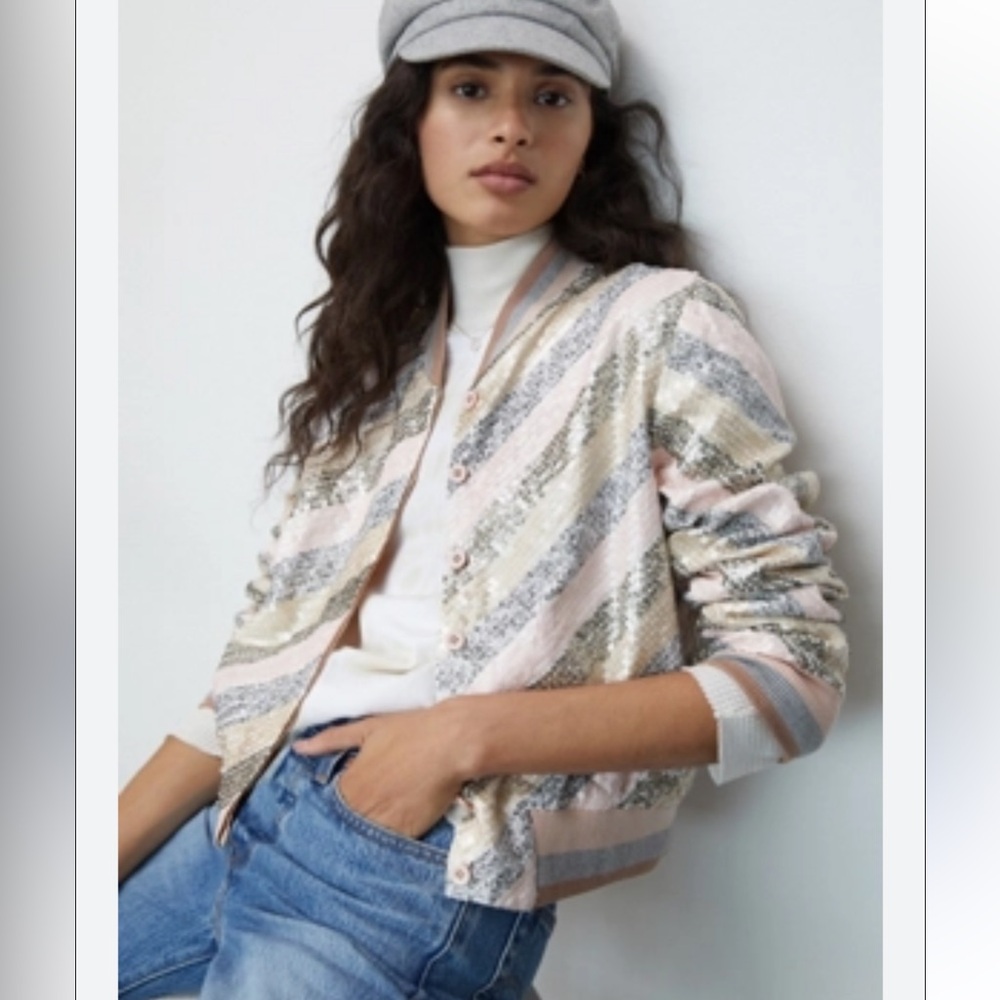 Anthropologie Sequin Bomber Jacket